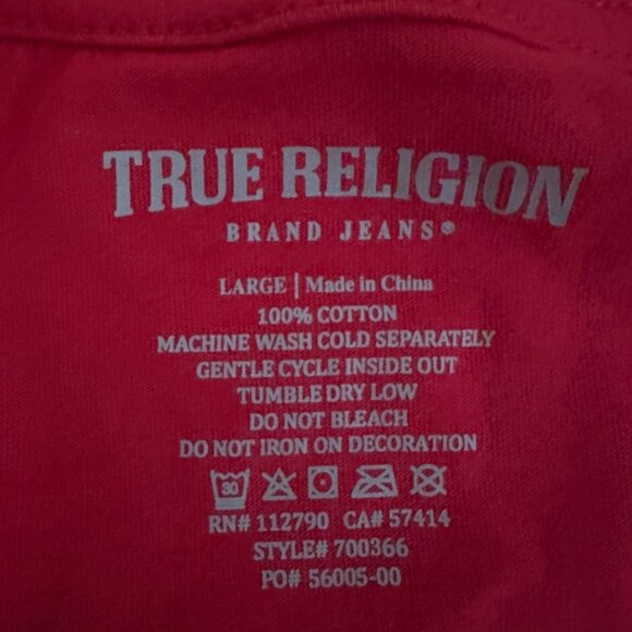 True Religion T- Shirt Mens L Big Buddha Tangle Crew Neck Red Dahlia - Picture 5 of 6